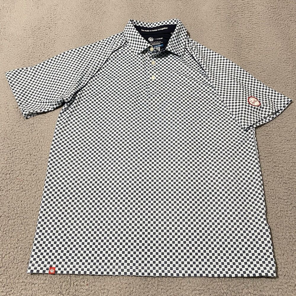 Chick Fil A Polo Shirt Oobe Mens Medium Blue Geometric All Over Print Employee